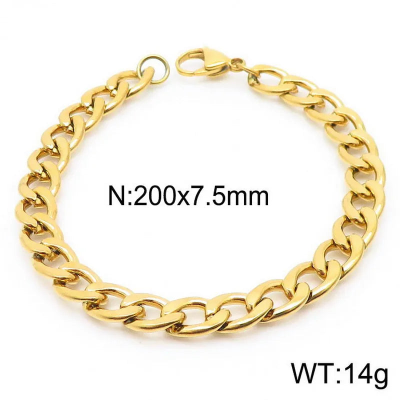 Trendy Personalized Hip Hop Stainless Steel NK Chain Bracelet  Style Geometry Pattern Vacuum Plated 18K Gold