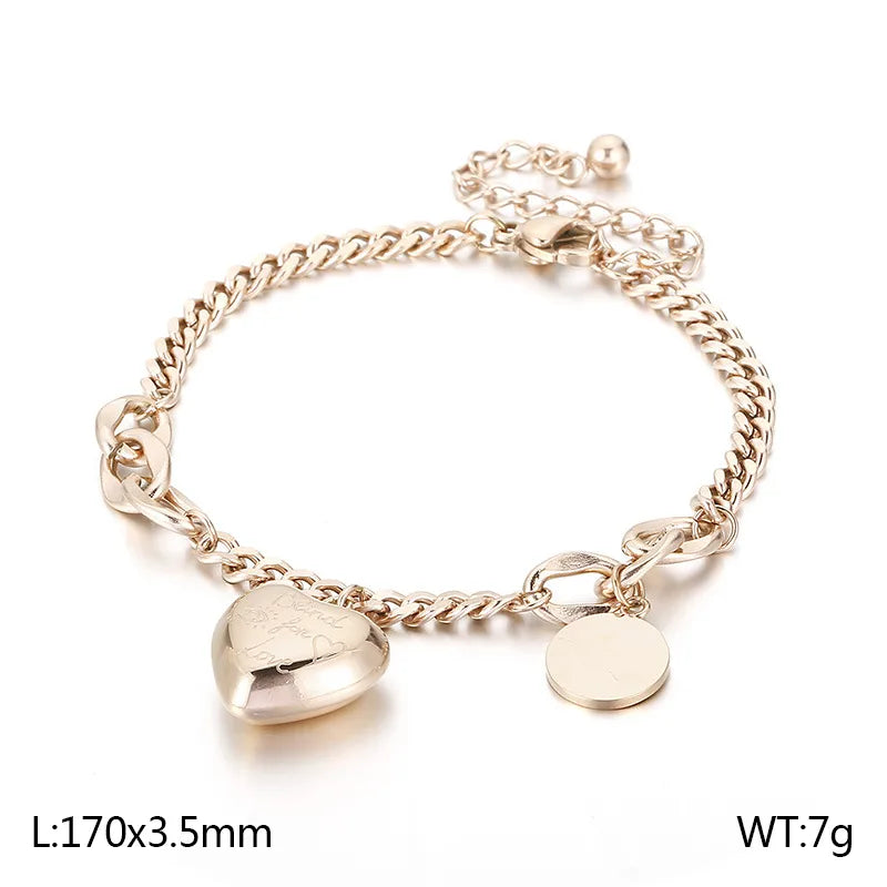 Basic Heart Shape Titanium Steel 18K Gold Plated Bracelets In Bulk