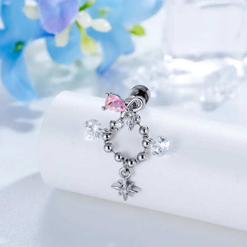 Star Copper Ear Cartilage Rings & Studs with Zircon Inlay, Electroplated Finish in Sweet Style for Unisex
