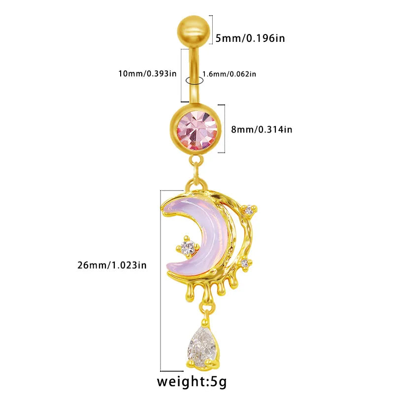 1 Piece Belly Rings Elegant Sexy Classic Style Sun Heart Shape Butterfly 316L Stainless Steel  Alloy Inlay Resin Rhinestones Glass Gold Plated