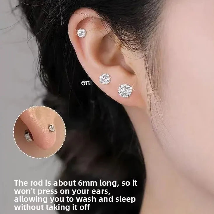 Round Stud Earrings For Unisex Featuring Titanium Steel Ear Pins and Zircon Inlay