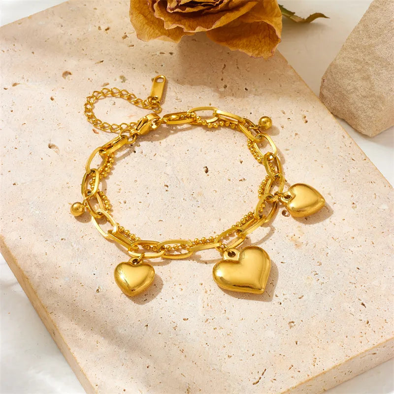 Classic Style Heart Shape Titanium Steel 18K Gold Plated Bracelets In Bulk