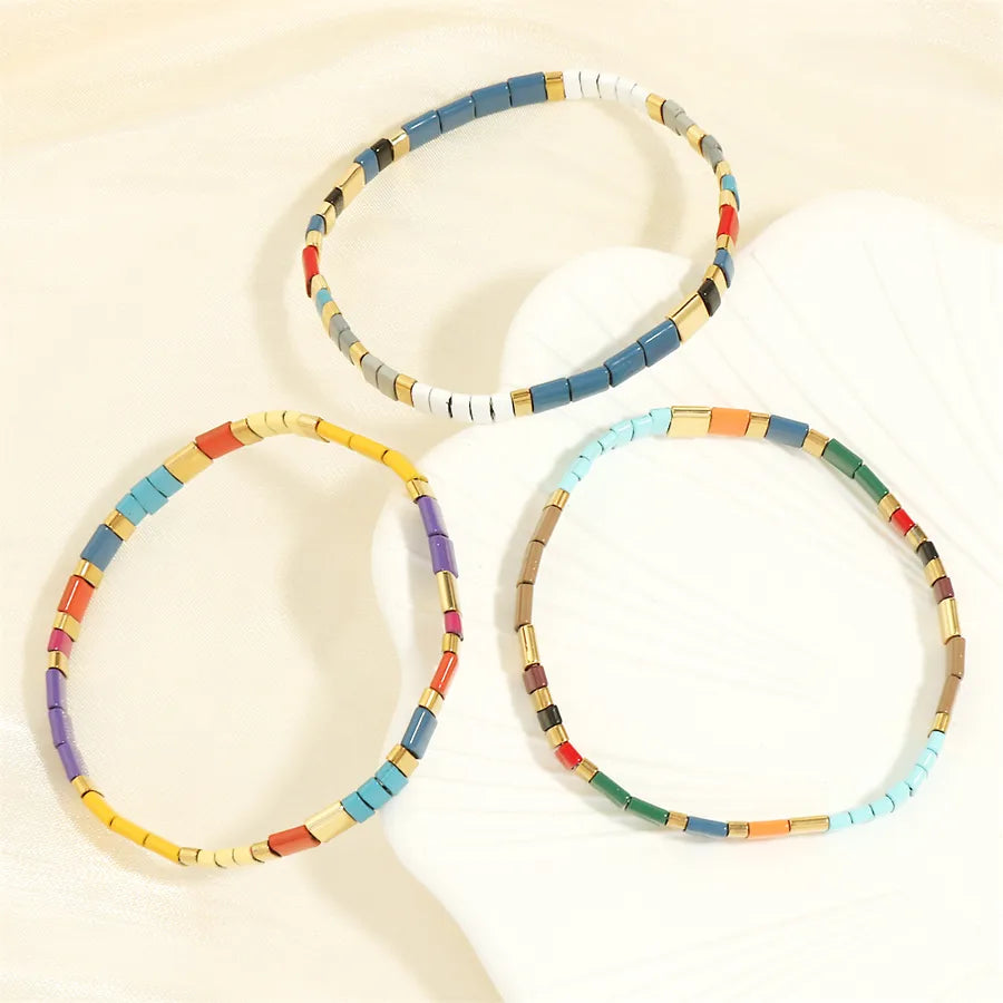 beach square copper beaded 18k gold plated bracelets