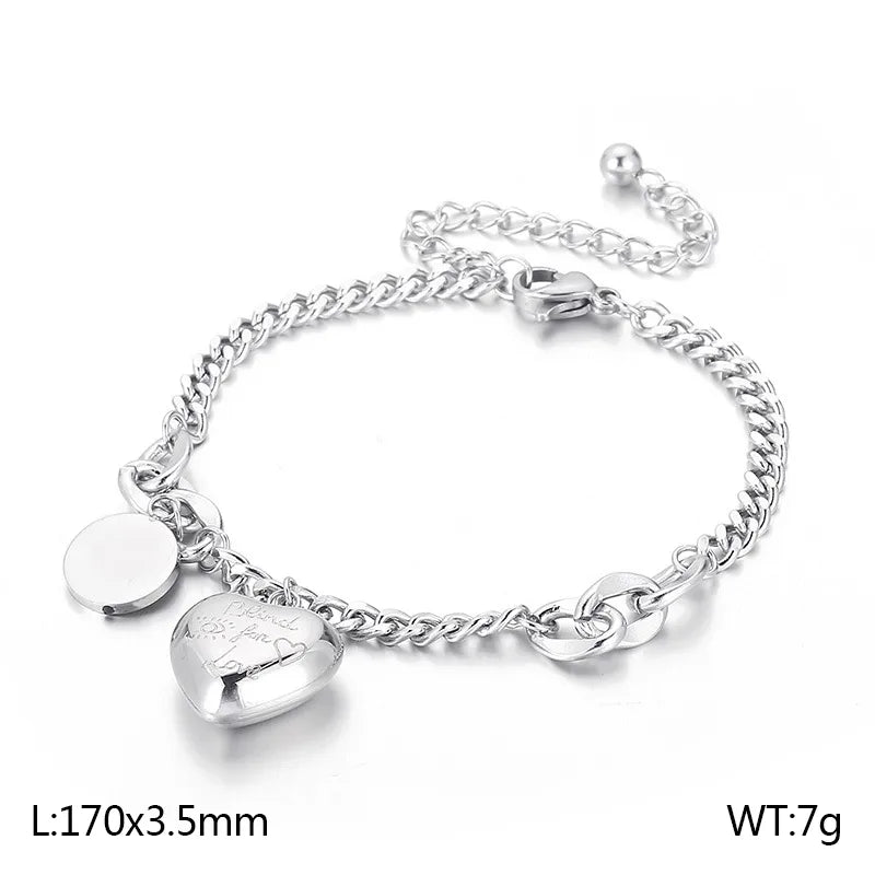 Basic Heart Shape Titanium Steel 18K Gold Plated Bracelets In Bulk