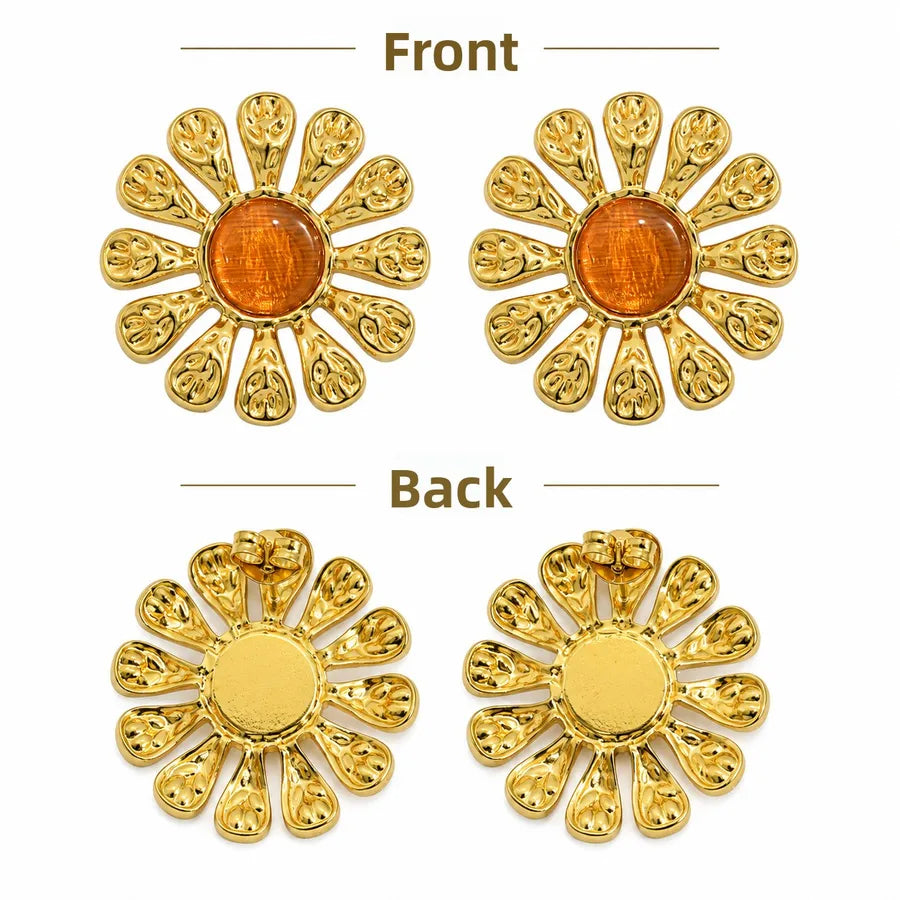 Flowers For Women Light Blue Stud Earrings in Retro Style Featuring 304 Stainless Steel Material