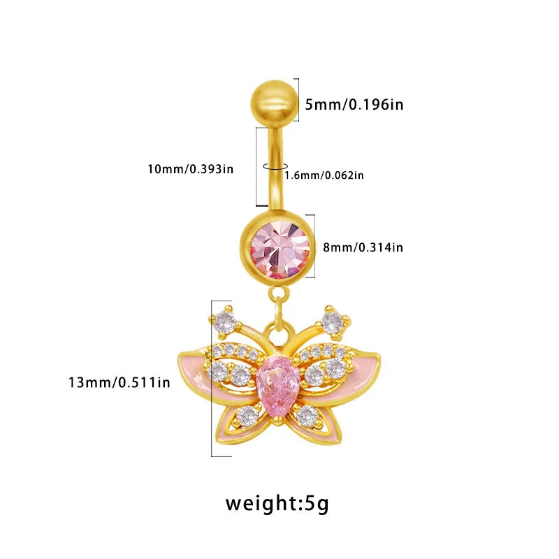 1 Piece Belly Rings Elegant Sexy Classic Style Sun Heart Shape Butterfly 316L Stainless Steel  Alloy Inlay Resin Rhinestones Glass Gold Plated