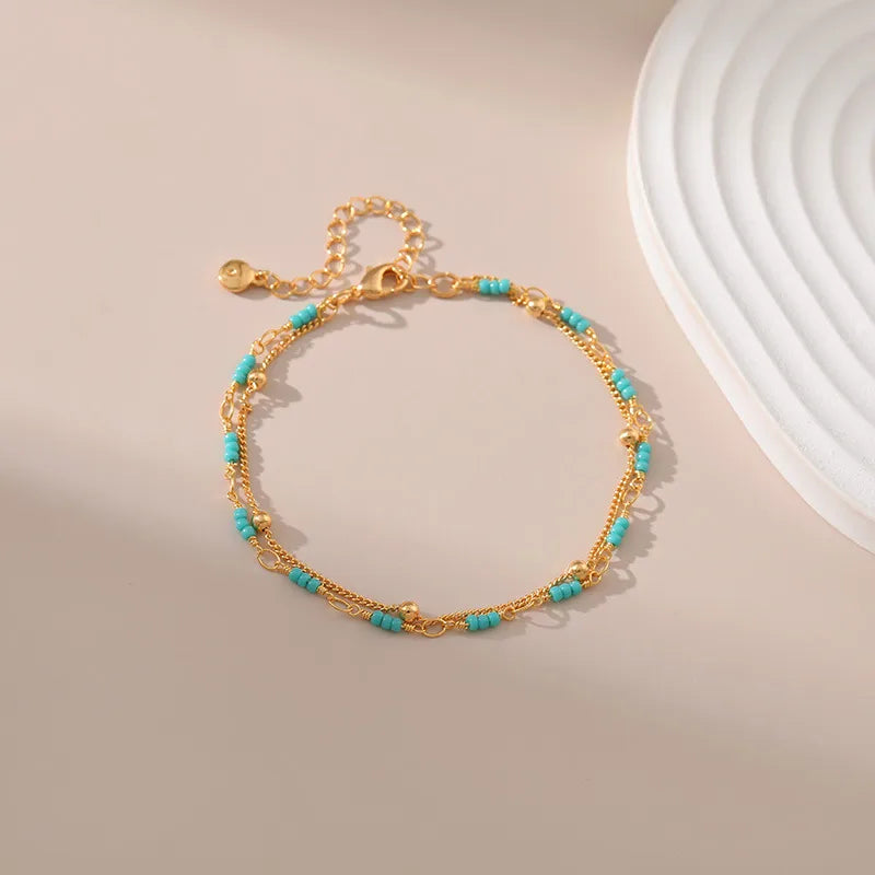 classic style round turquoise copper plating 18k gold plated bracelets