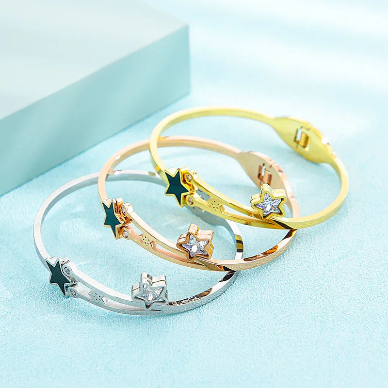 Vintage Style Star Titanium Steel 18K Gold Plated Bracelets In Bulk