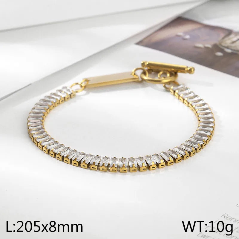 Elegant Simple Style Solid Color Stainless Steel 18K Gold Plated Bracelets In Bulk