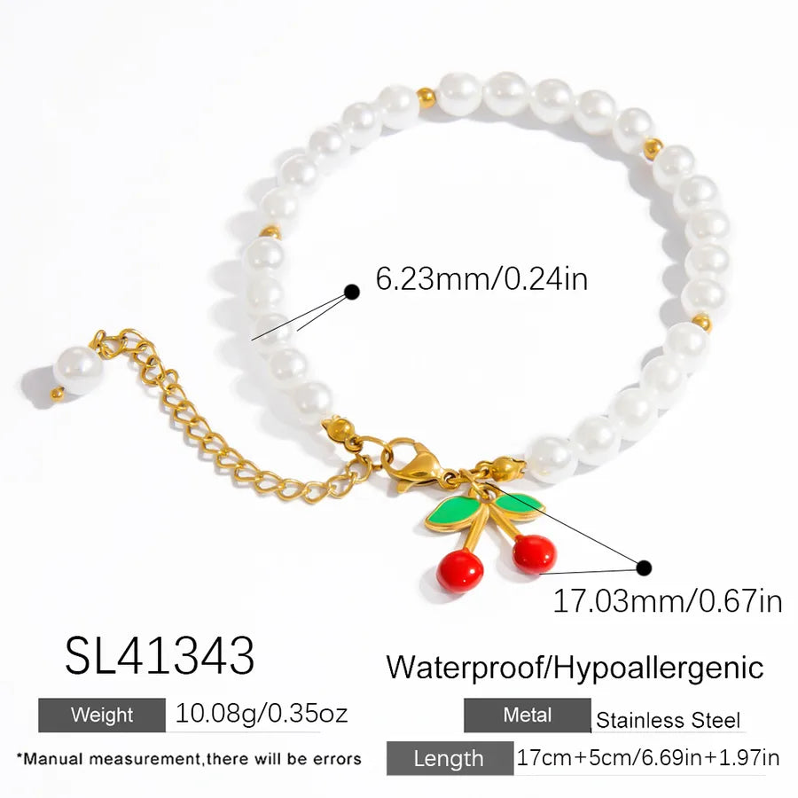 Sweet Cherry 304 Stainless Steel 18K Gold Plated  Bracelets In Bulk