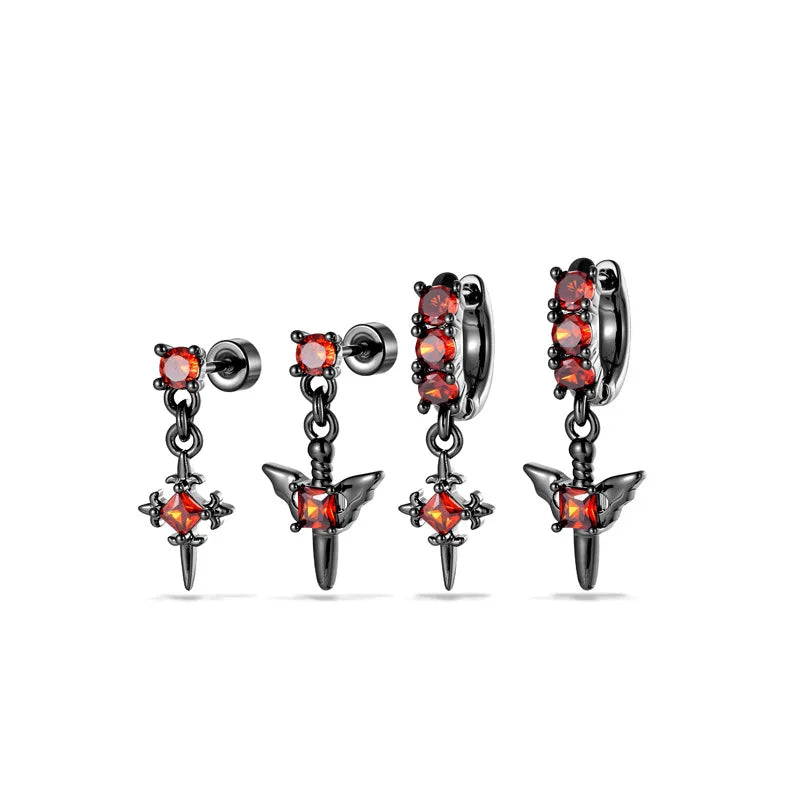 Unisex Ear Cartilage Rings & Studs Featuring Copper Cross Design with Zircon Inlay, Ideal for Festival Use