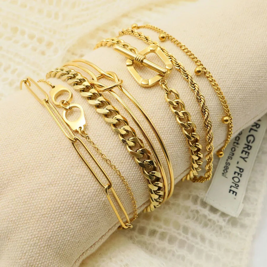 Fashion Solid Color 304 Stainless Steel 14K Gold Plated Bracelets In Bulk