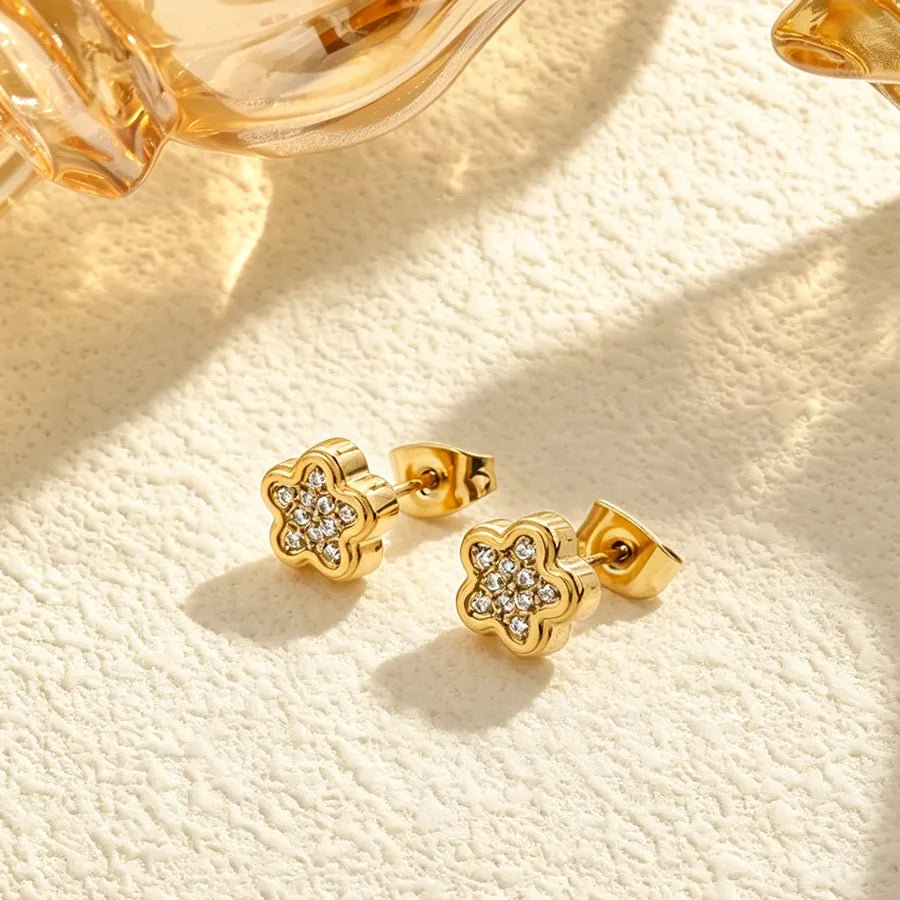 Heart Shape Stud Earrings For Women in Silver Featuring Titanium Steel and Titanium Alloy with Zircon Inlay