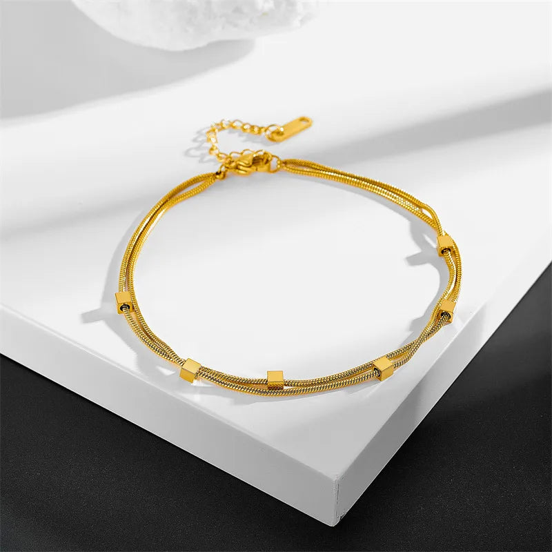Cute Square Titanium Steel 18K Gold Plated Bracelets In Bulk