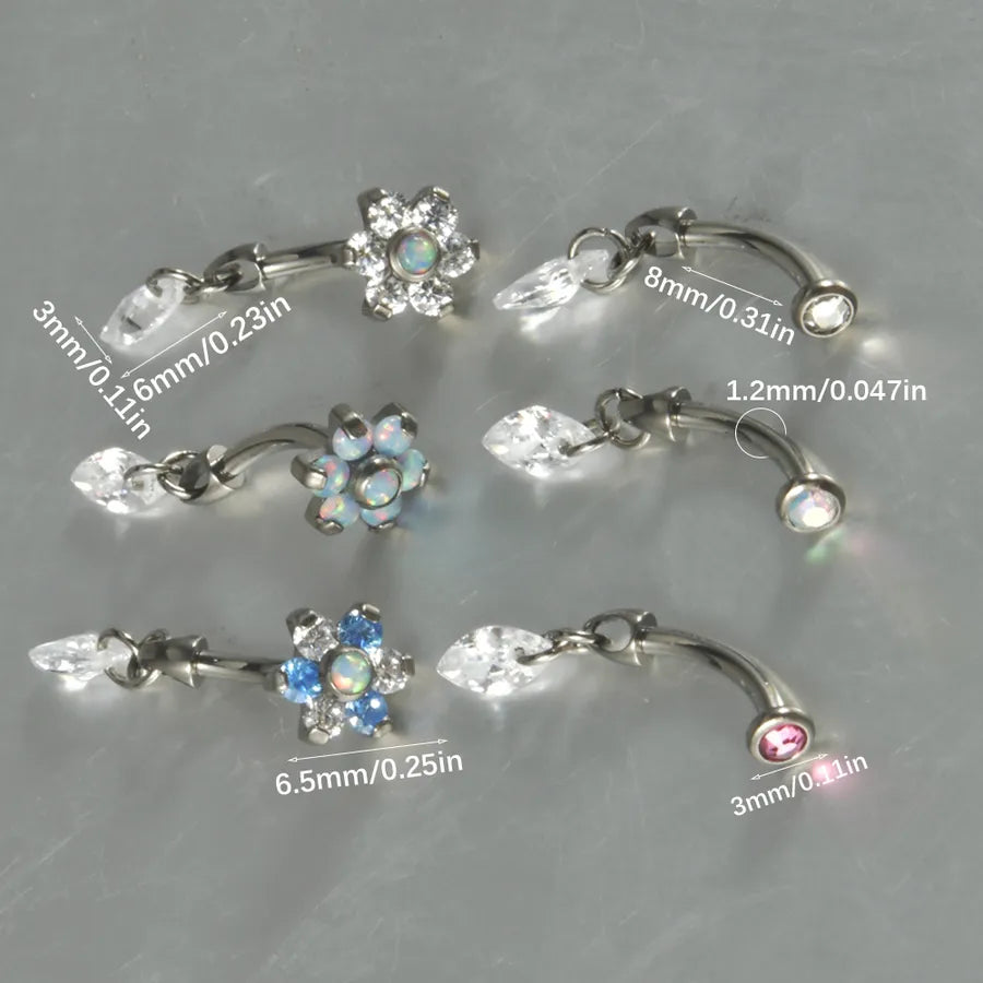 1 Piece Ear Cartilage Rings & Studs Casual Tropical Round Water Droplets Flower G23 Titanium Alloy Polishing Zircon Ear Cartilage Rings & Studs