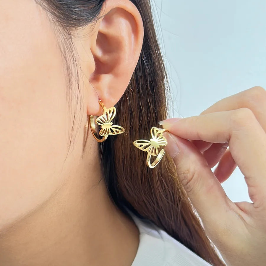 Butterfly Stud Earrings For Women, Sweet Style Featuring 18K Real Gold Plated and 304 Stainless Steel Titanium Steel