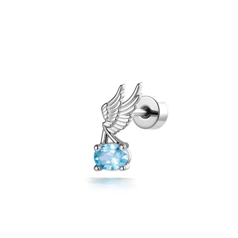 Angel Wings Copper Ear Cartilage Rings & Studs with Claw Setting in , Unisex, White