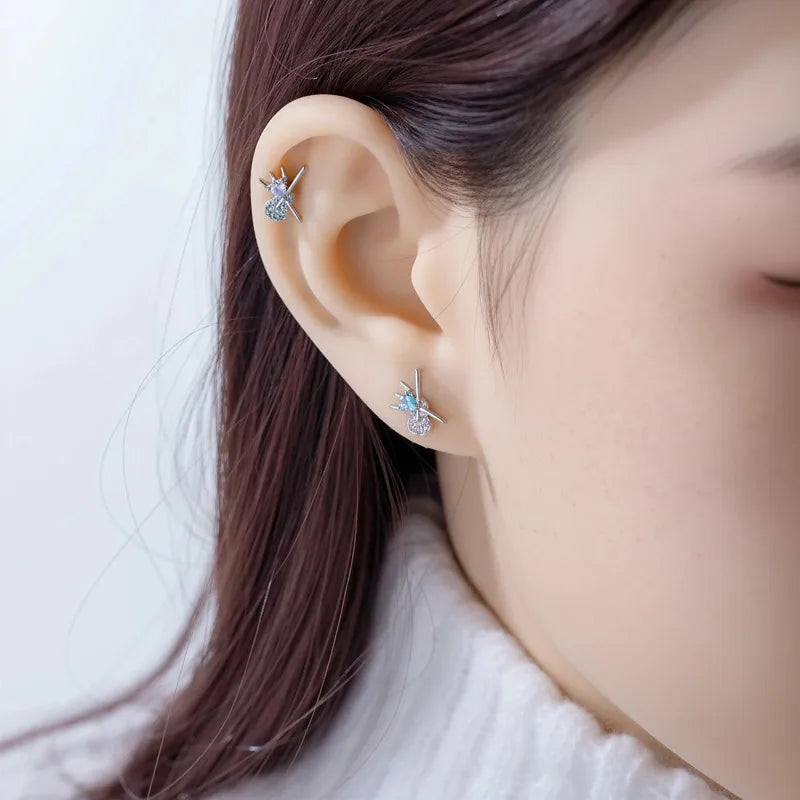 Unisex Copper Ear Cartilage Rings & Studs Featuring Heart Shape and Zircon Inlay, Available in Purple