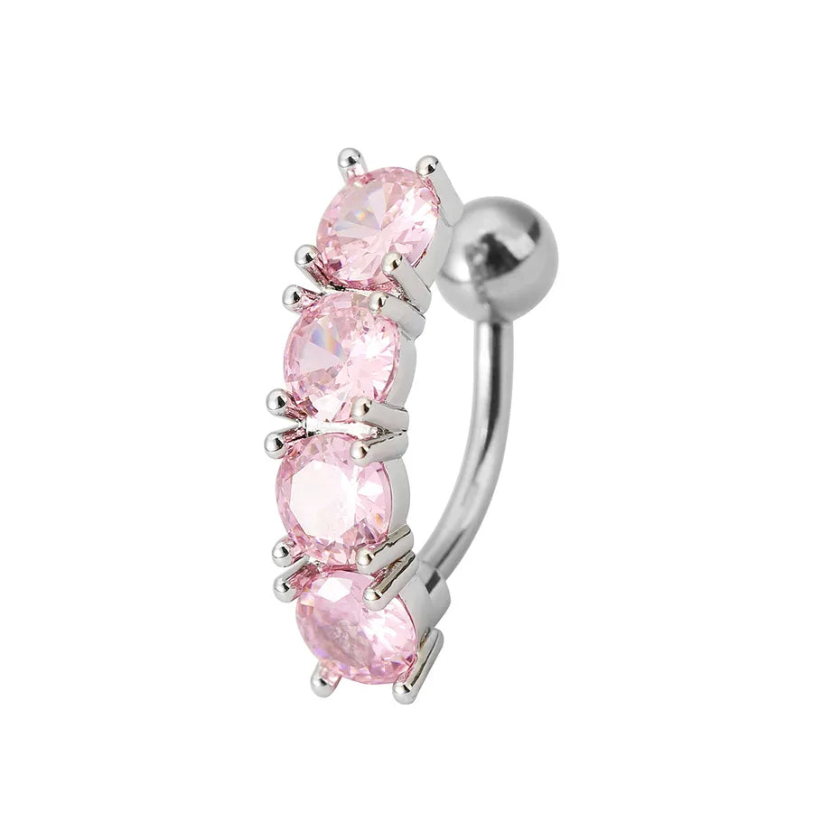 C Shape Copper Belly Ring with Rhinestones in Silver, Unisex Belly Piercing Jewelry