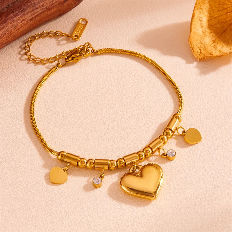 Elegant Romantic Heart Shape Titanium Steel 18K Gold Plated Bracelets In Bulk