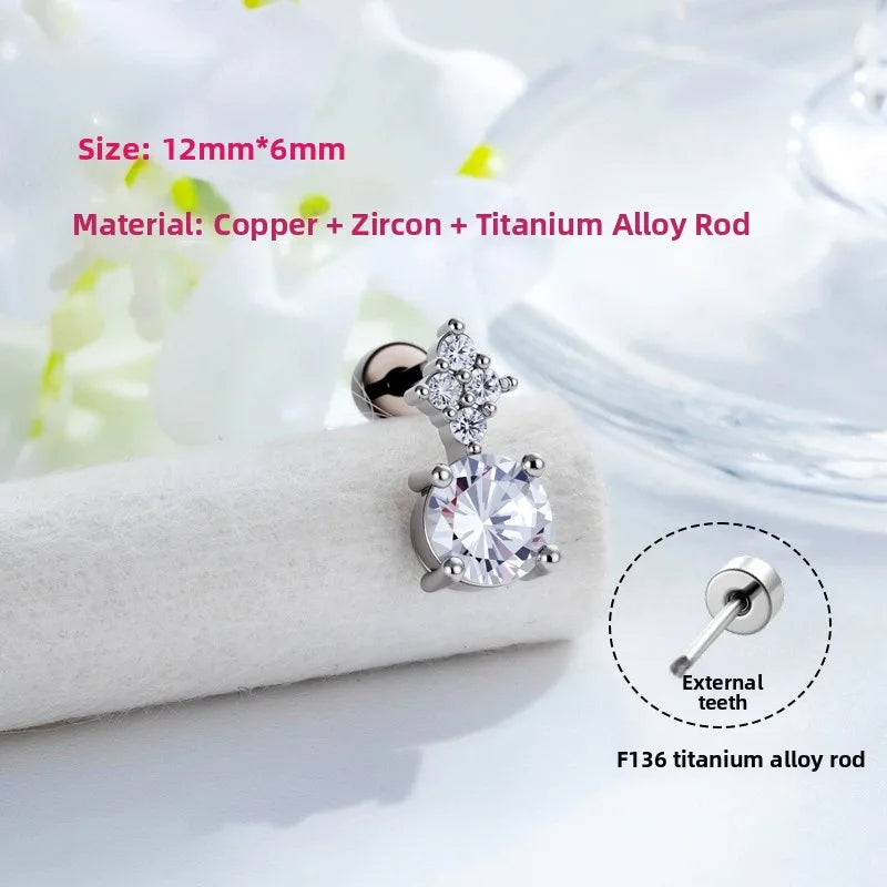 Unisex Floral Copper Ear Cartilage Rings & Studs with Claw Setting and White Zircon Inlay