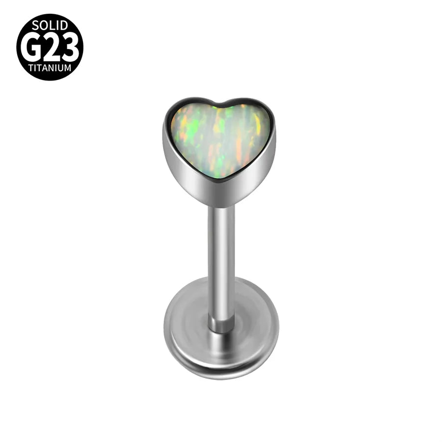 1 Piece Lip Rings Casual Cute Hip-Hop Heart Shape G23 Titanium Polishing Inlay Opal Lip Rings Ear Cartilage Rings & Studs Nose Rings & Studs