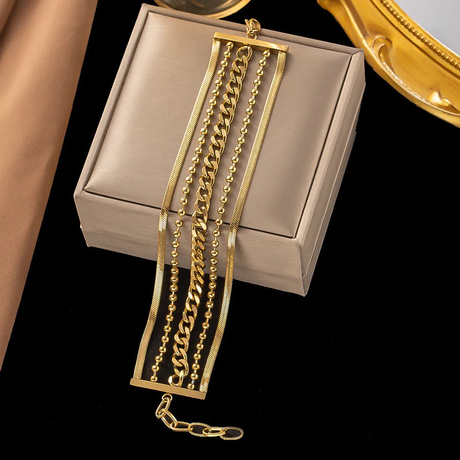 simple style solid color titanium steel 18k gold plated bracelets in bulk