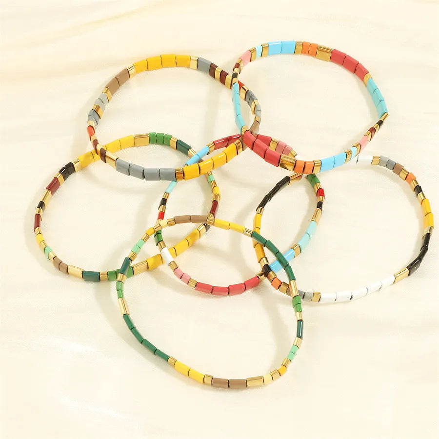 beach square copper beaded 18k gold plated bracelets