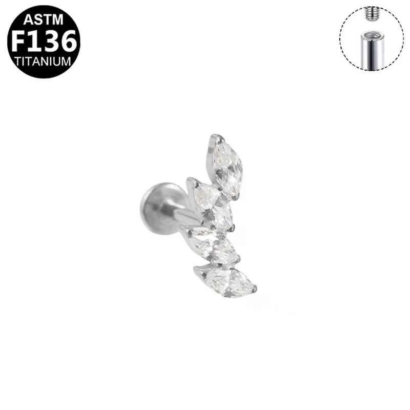 1 Piece Ear Cartilage Rings & Studs Japanese Style Classic Style Artistic Irregular Rhombus Pure Titanium Titanium Alloy Plating Zircon 14K Gold Plated White Gold Plated