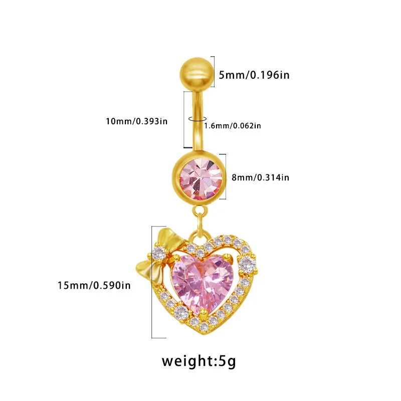 1 Piece Belly Rings Elegant Sexy Classic Style Sun Heart Shape Butterfly 316L Stainless Steel  Alloy Inlay Resin Rhinestones Glass Gold Plated