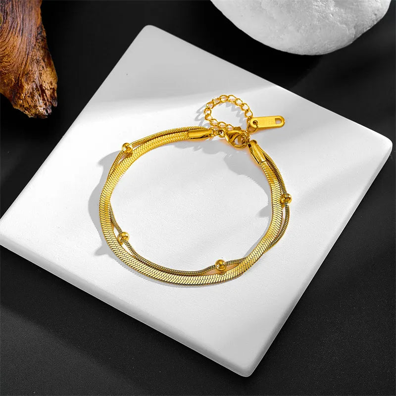 Simple Style Solid Color Titanium Steel 18K Gold Plated Bracelets In Bulk