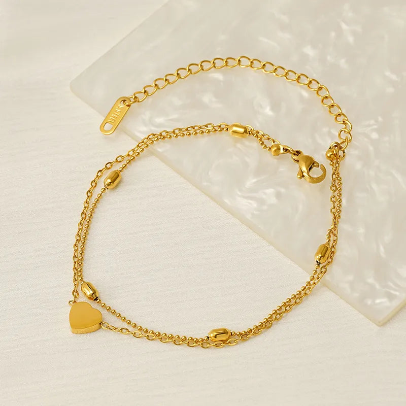 Elegant Heart Shape 304 Stainless Steel 18K Gold Plated Bracelets In Bulk