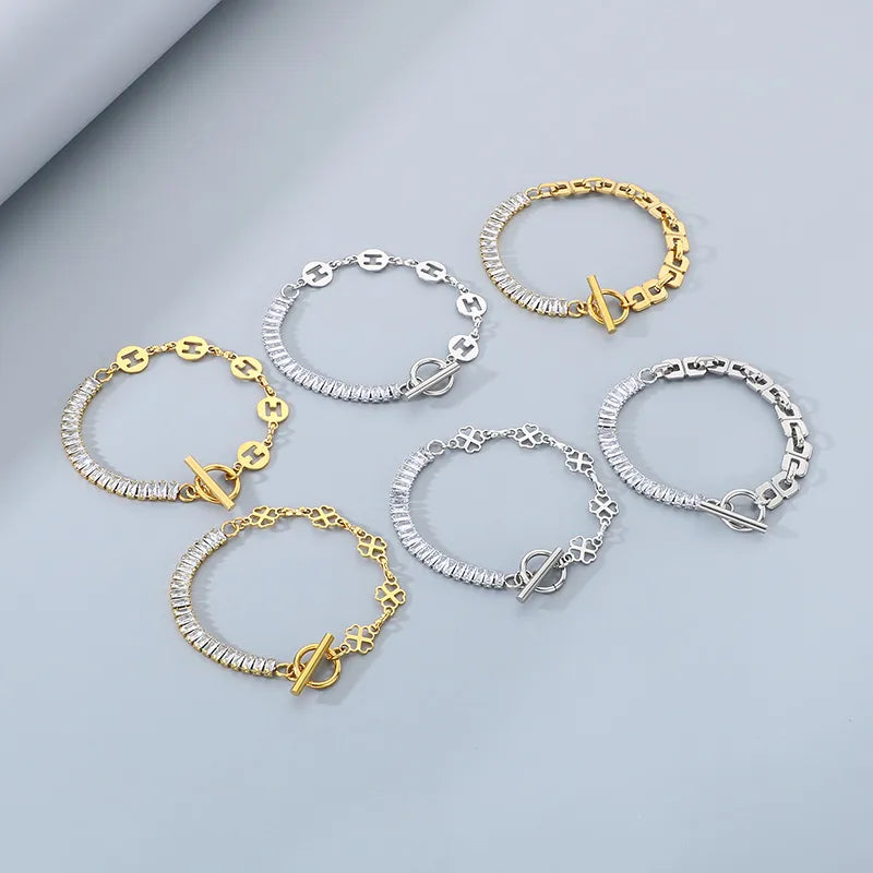 Simple Style Solid Color 304 Stainless Steel 18K Gold Plated Bracelets In Bulk