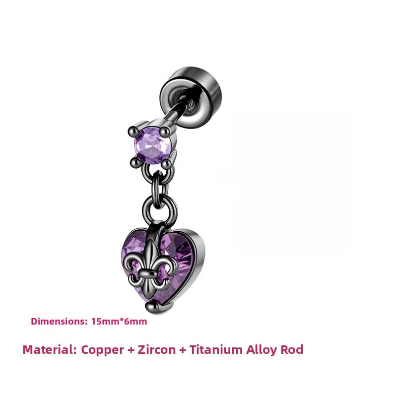 Unisex Heart Shape Copper Ear Cartilage Rings & Studs with Claw Setting and Purple Zircon Inlay