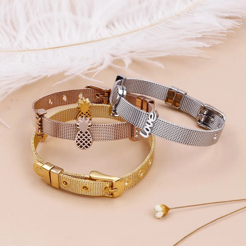 Fashion Flower Titanium Steel 18K Gold Plated Bracelets In Bulk