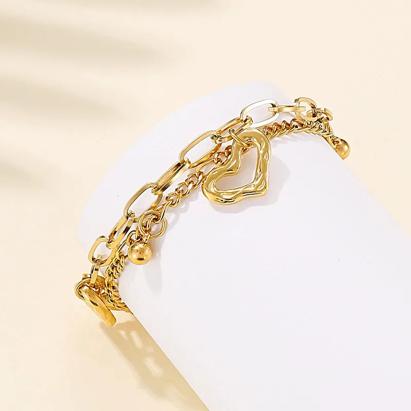 Fashion Heart Titanium Steel 18K Gold Plated Bracelets In Bulk