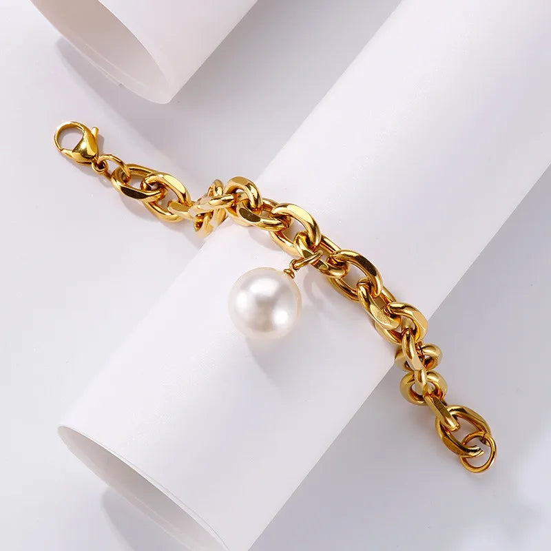 Fashion Geometric Stainless Steel 18K Gold Plated Bracelets In Bulk