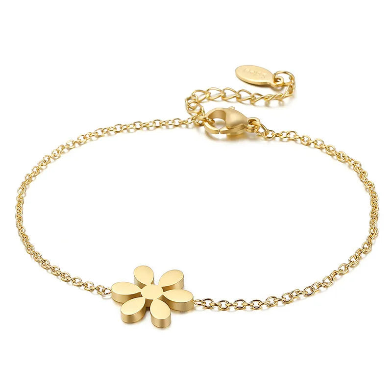 Vintage Style Flower Titanium Steel 18K Gold Plated Bracelets In Bulk