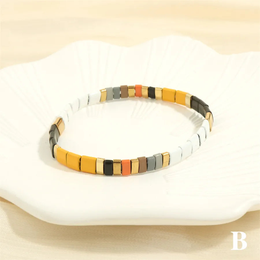 beach square copper beaded 18k gold plated bracelets
