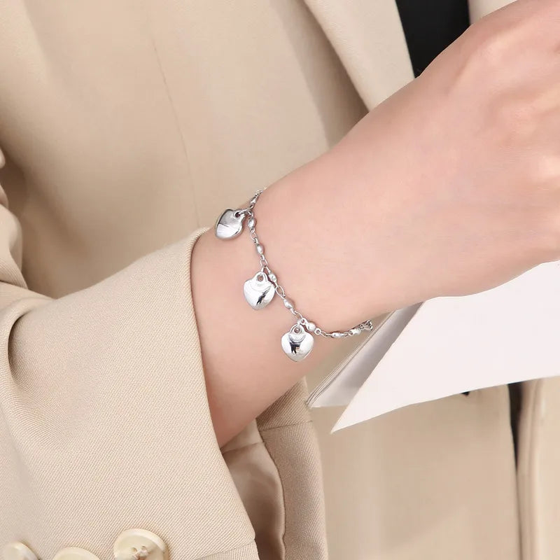 Fashion Heart Shape Titanium Steel 18K Gold Plated Bracelets In Bulk