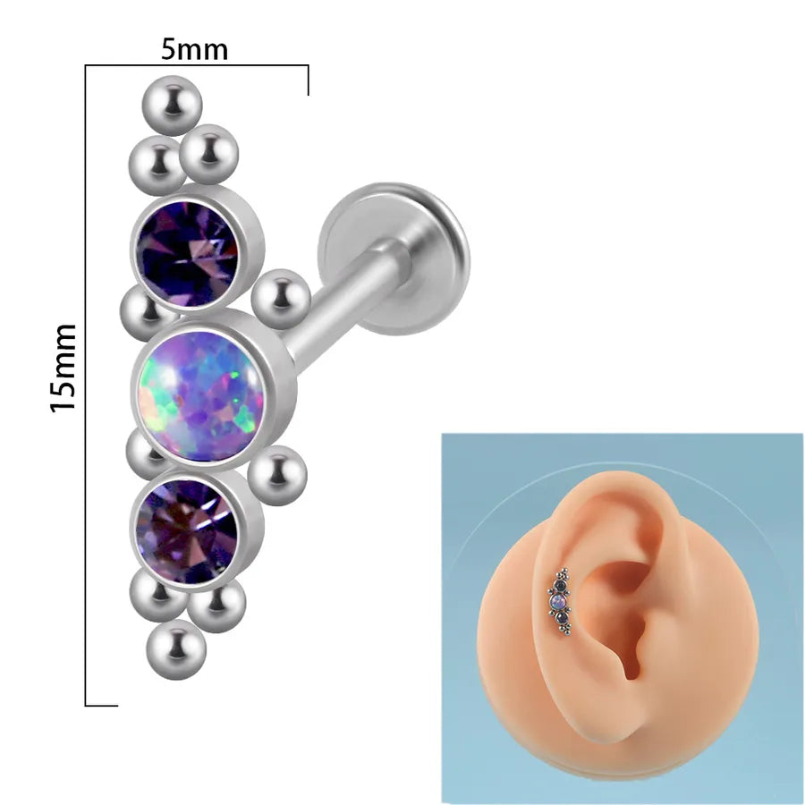 1 Piece Ear Cartilage Rings & Studs Simple Style Round 304 Stainless Steel Copper Zircon Inlay Resin Zircon