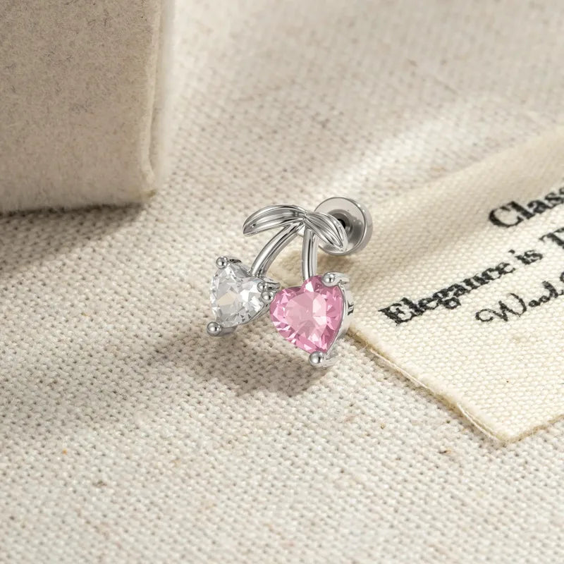 Sweet Cherry Copper Ear Cartilage Rings & Studs for Women with Zircon Inlay in Natural Pink