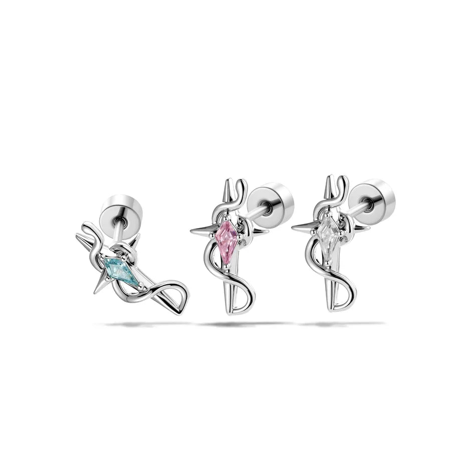 Punk Unisex Copper Cross Ear Cartilage Rings & Studs with White Zircon Inlay