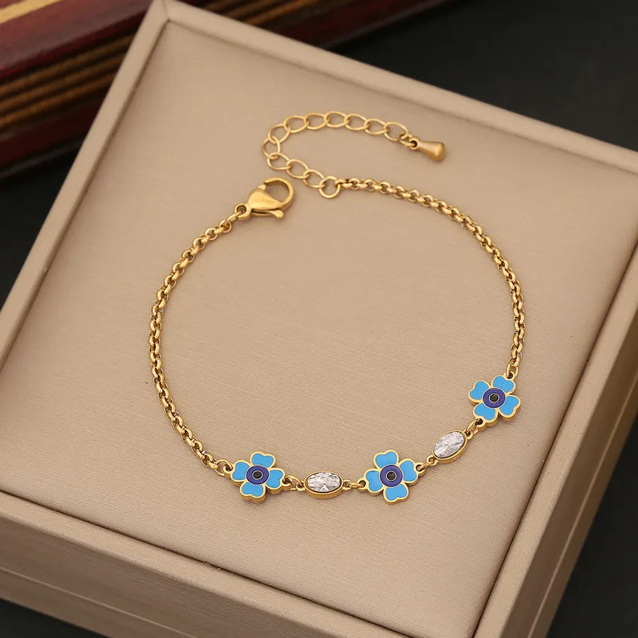 Luxurious Devil'S Eye Stainless Steel 18K Gold Plated Bracelets In Bulk