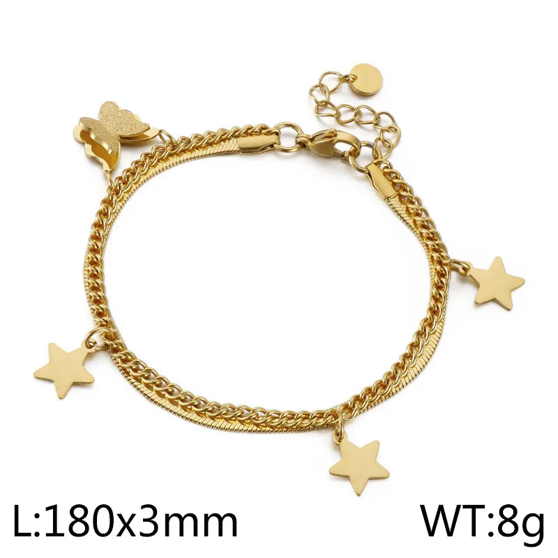 Simple Style Star Titanium Steel 18K Gold Plated Bracelets In Bulk
