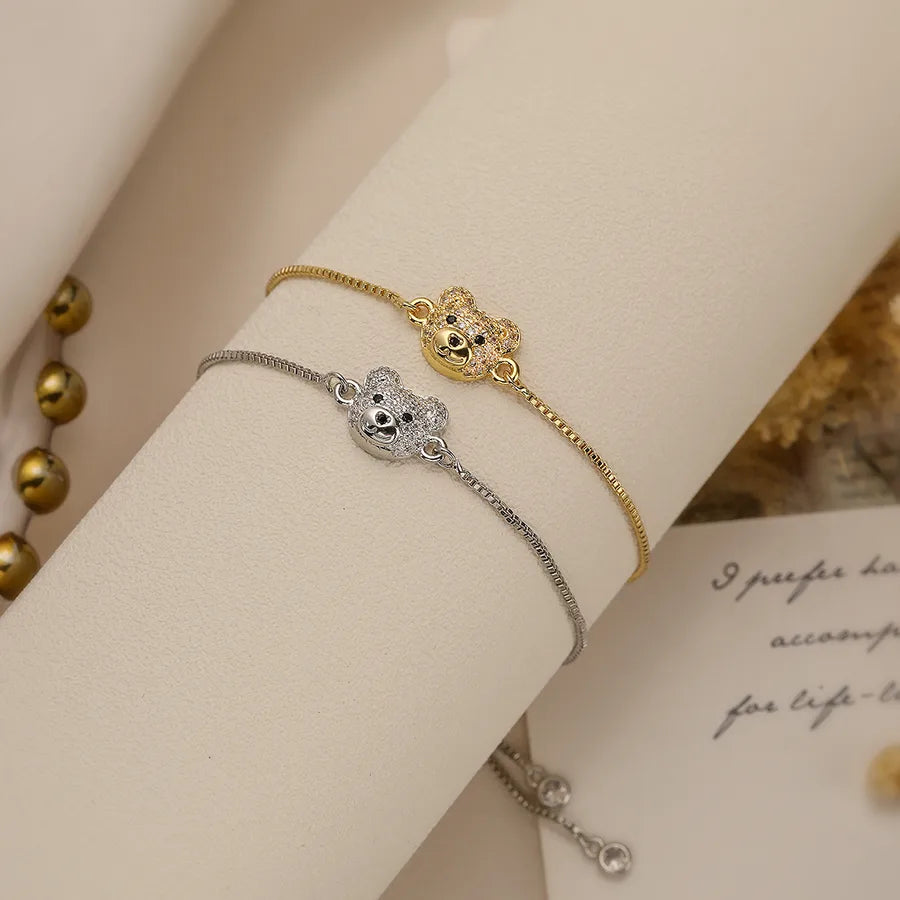 cute commute animal copper plating inlay zircon 18k gold plated bracelets