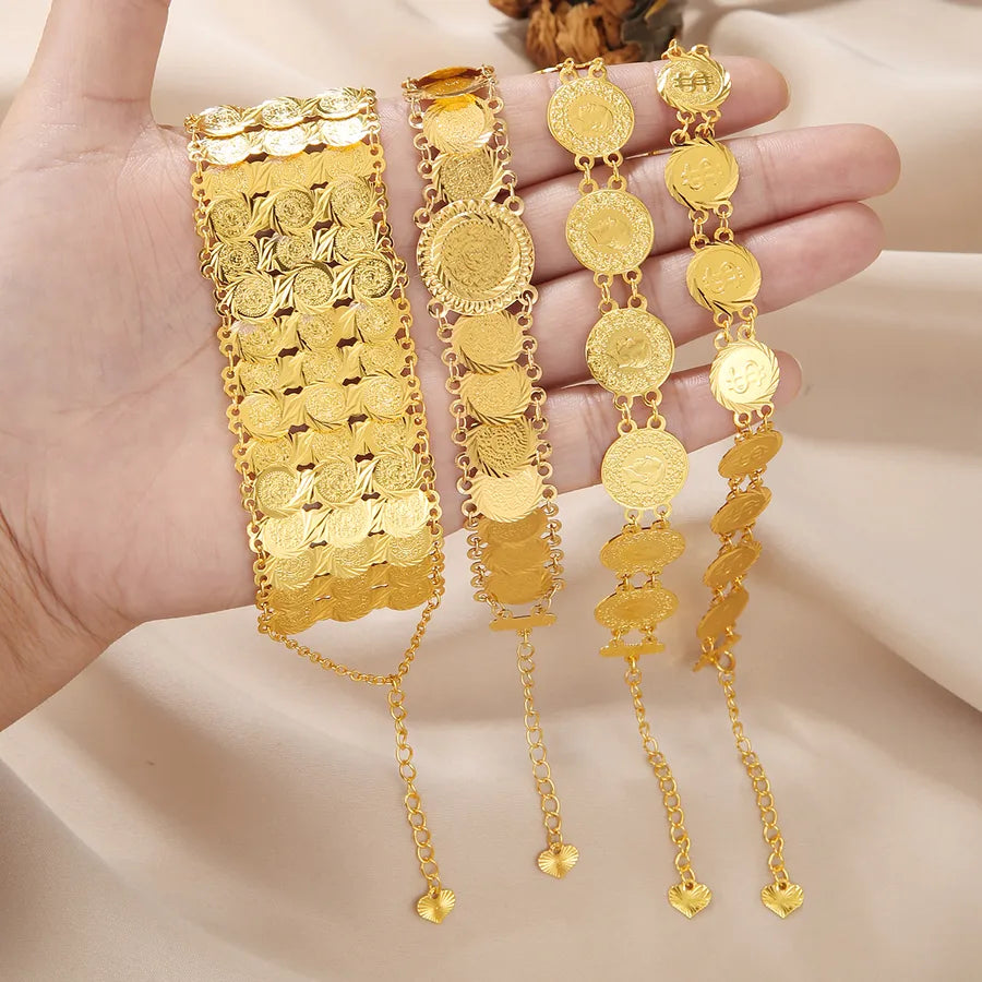 retro roman style coin copper plating 18k gold plated bracelets
