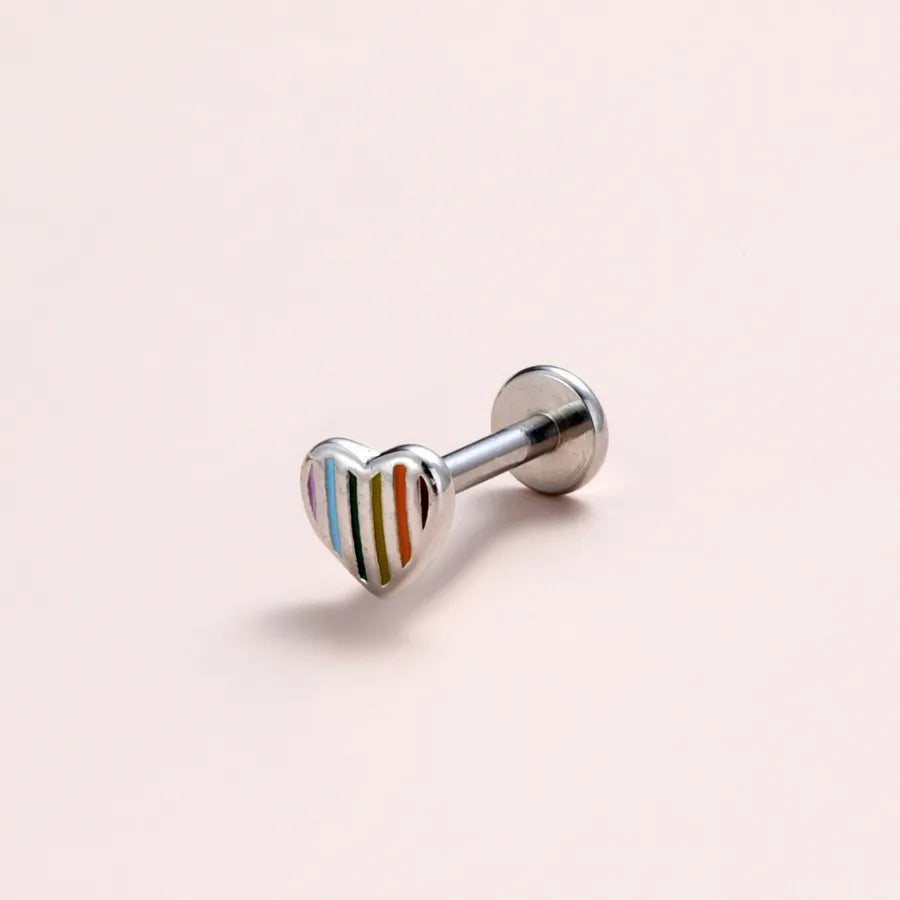 Heart Shape Copper Ear Cartilage Rings & Studs with Enamel Craft, Electroplated Finish, Unisex, Available in Silver