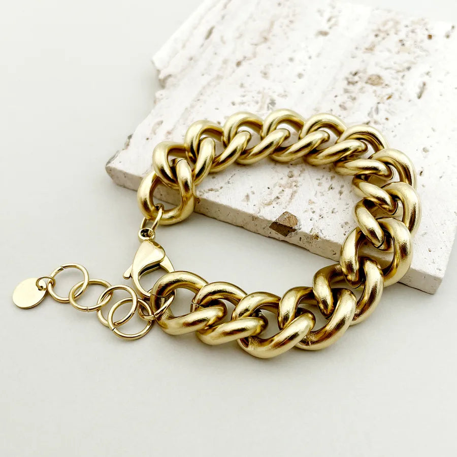 Lady Solid Color 304 Stainless Steel 14K Gold Plated Bracelets In Bulk