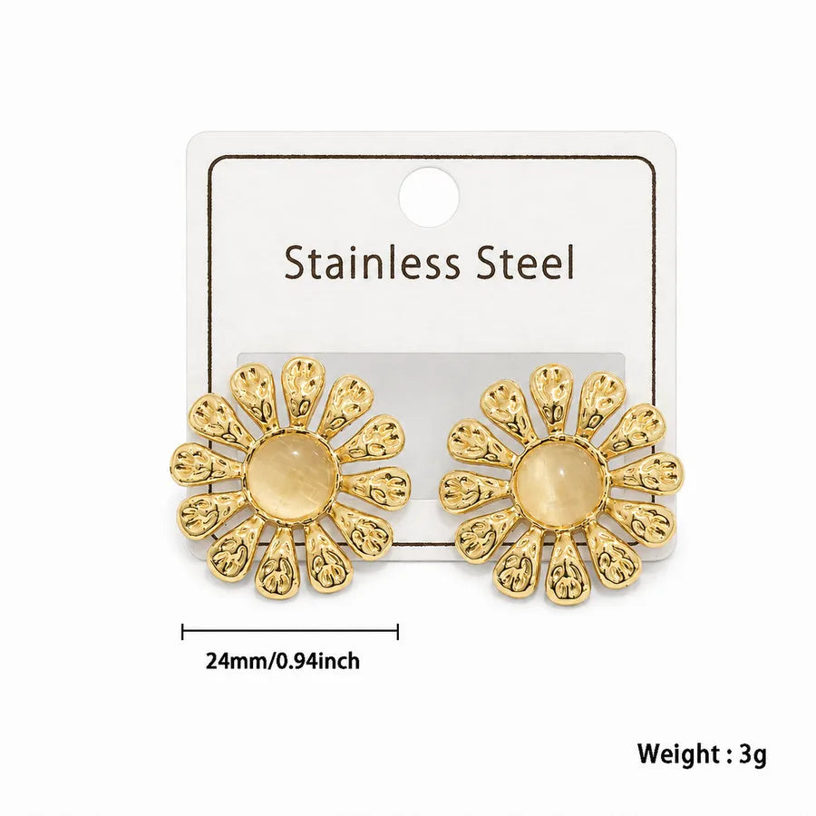 Flowers For Women Light Blue Stud Earrings in Retro Style Featuring 304 Stainless Steel Material